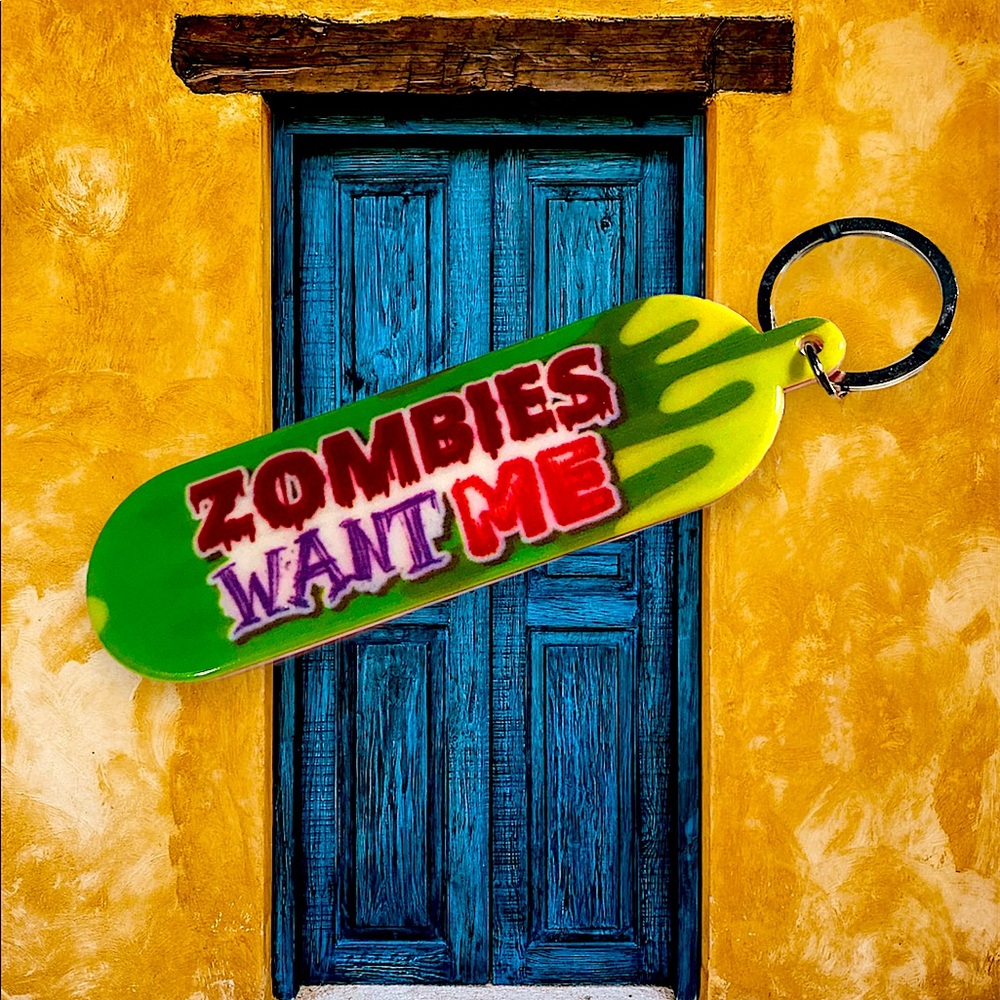 Zombies WANT Me .... For My Brains Retro Keychain